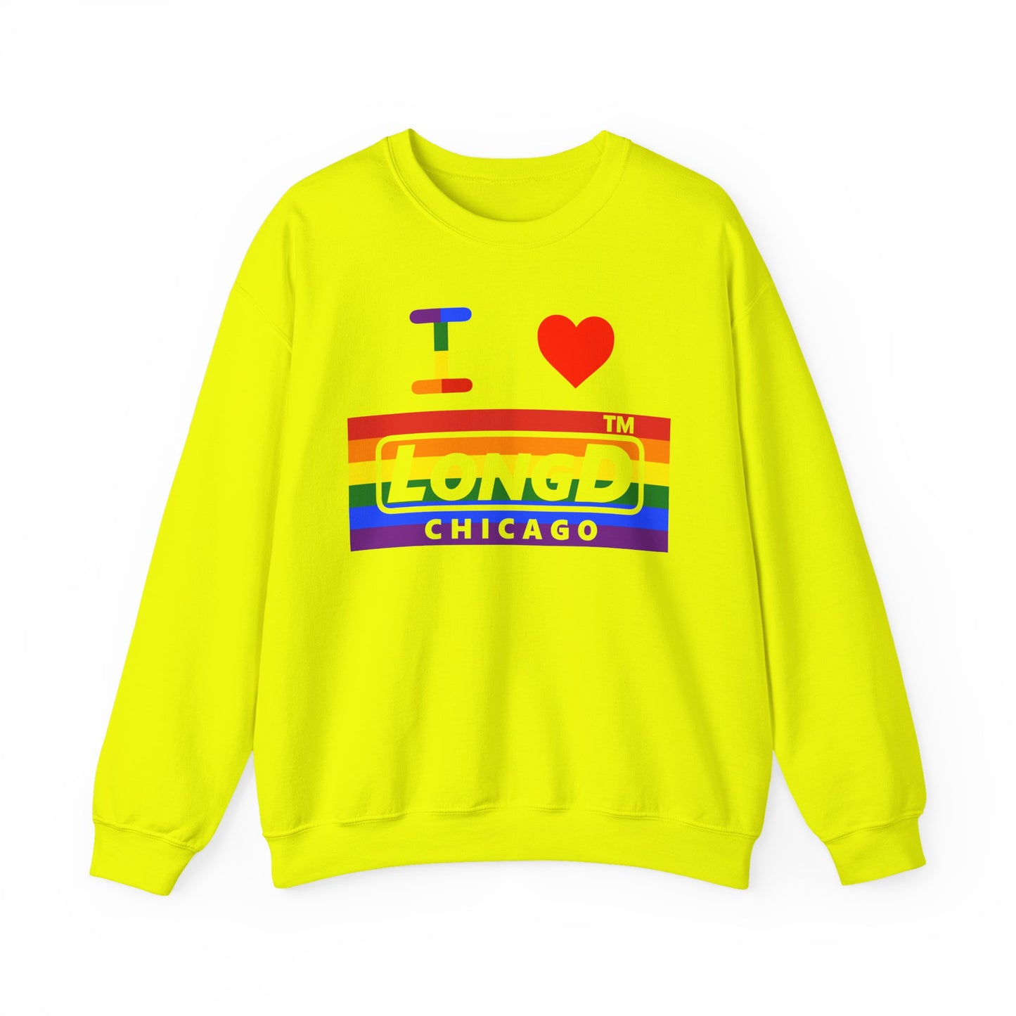 I Luv LongD negative horizontal striped Chicago logo crewneck sweatshirt (Pride colors)