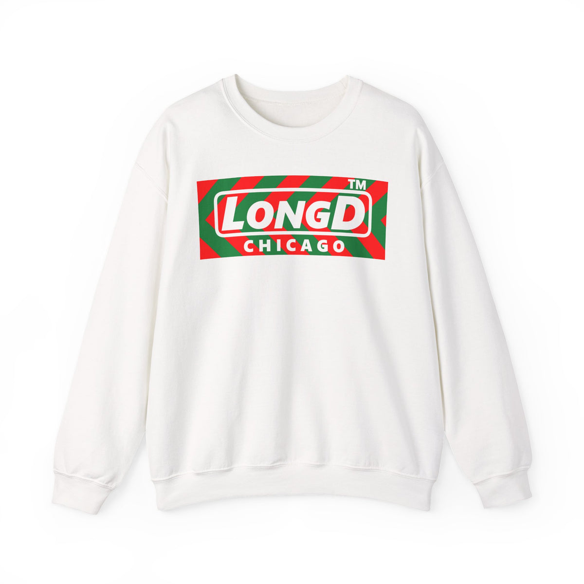 LongD Chicago negative leftward chevron logo (Xmas colors) crewneck sweatshirt