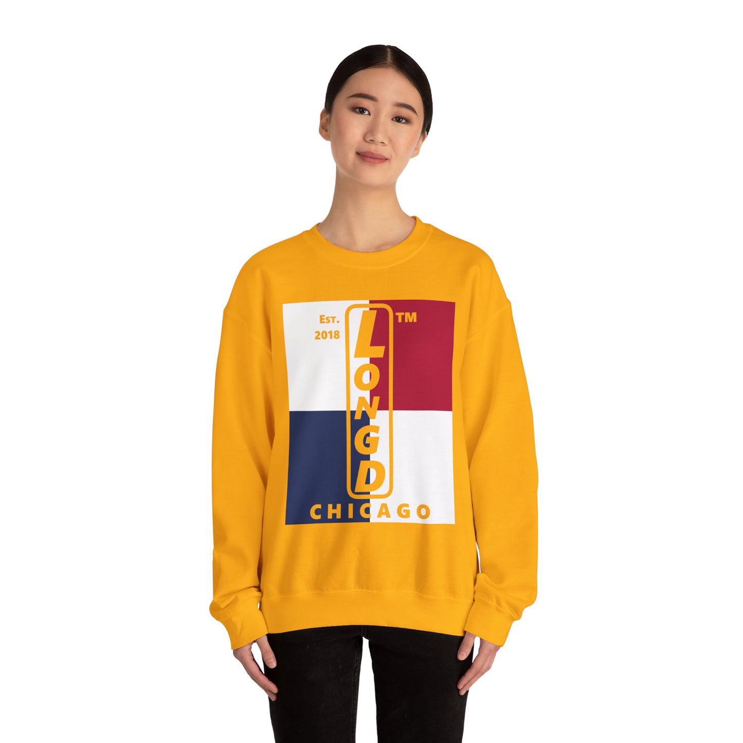 LongD negative quarters Chicago logo crewneck sweatshirt (patriotic colors)