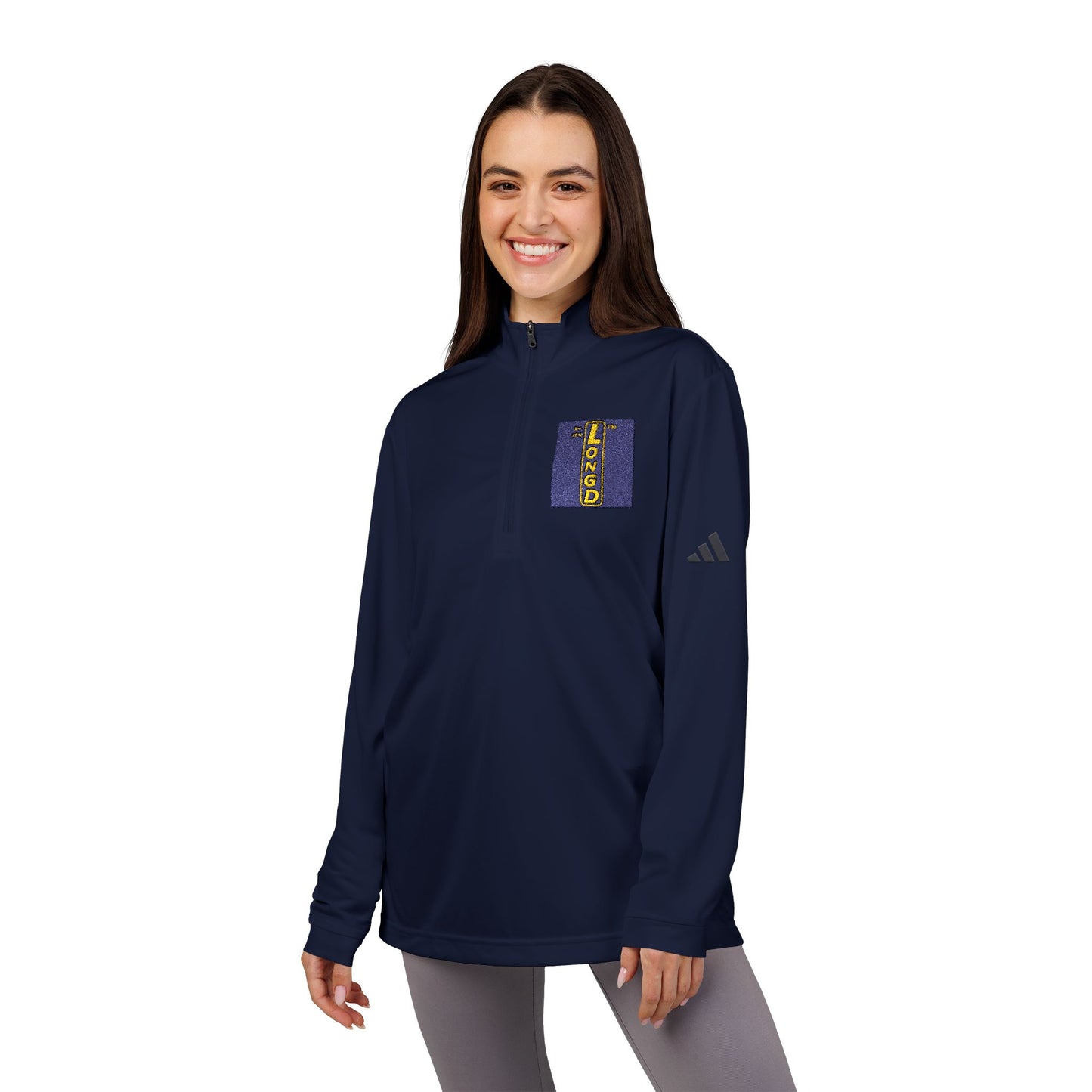 Embroidered adidas® Quarter-Zip pullover official reverse logo upright