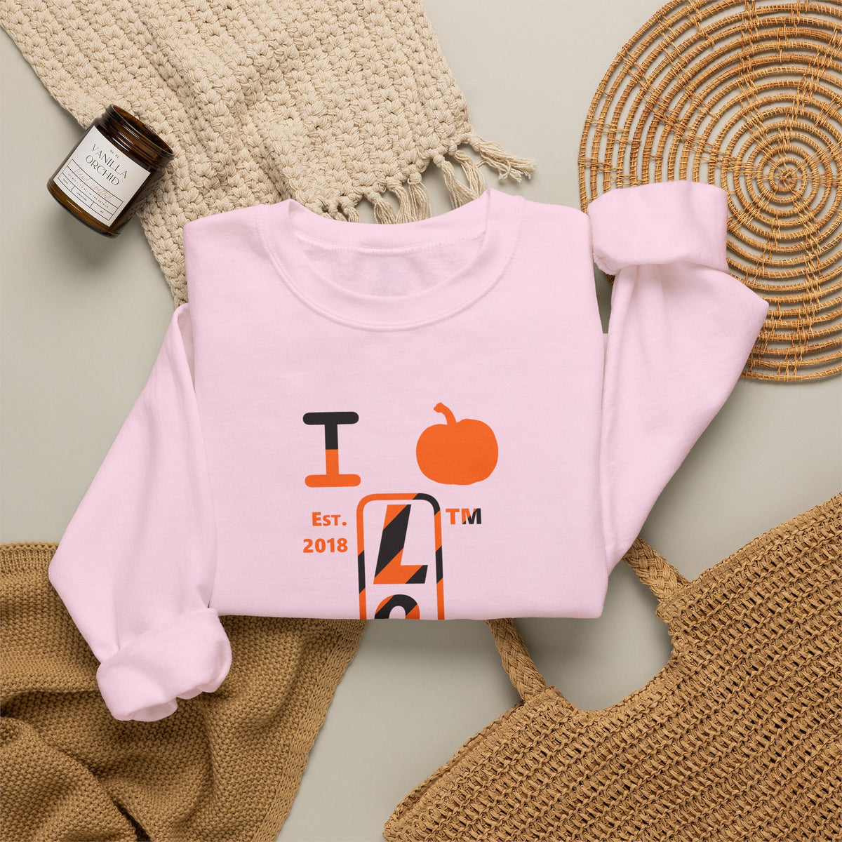 I pumpkin LongD Tag positive upright pixel-weighted 12-striped logo crewneck sweatshirt