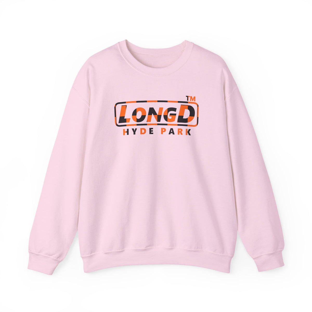 LongD Hyde Park positive checkered logo (Halloween colors) crewneck sweatshirt
