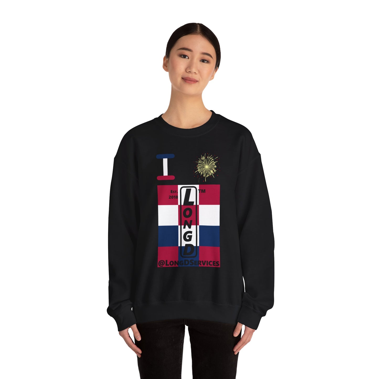 I Burst LongD negative 4x3 tag upright logo crewneck sweatshirt