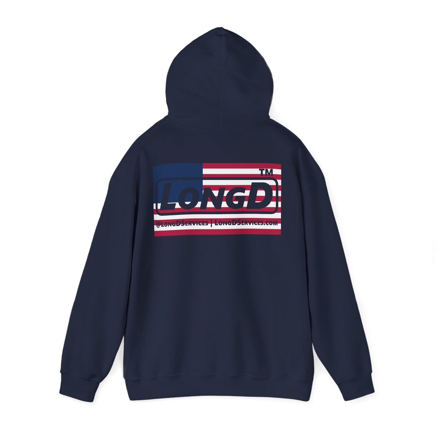 I firecracker LongD® negative flag front-back single breasted tag logo hoodie