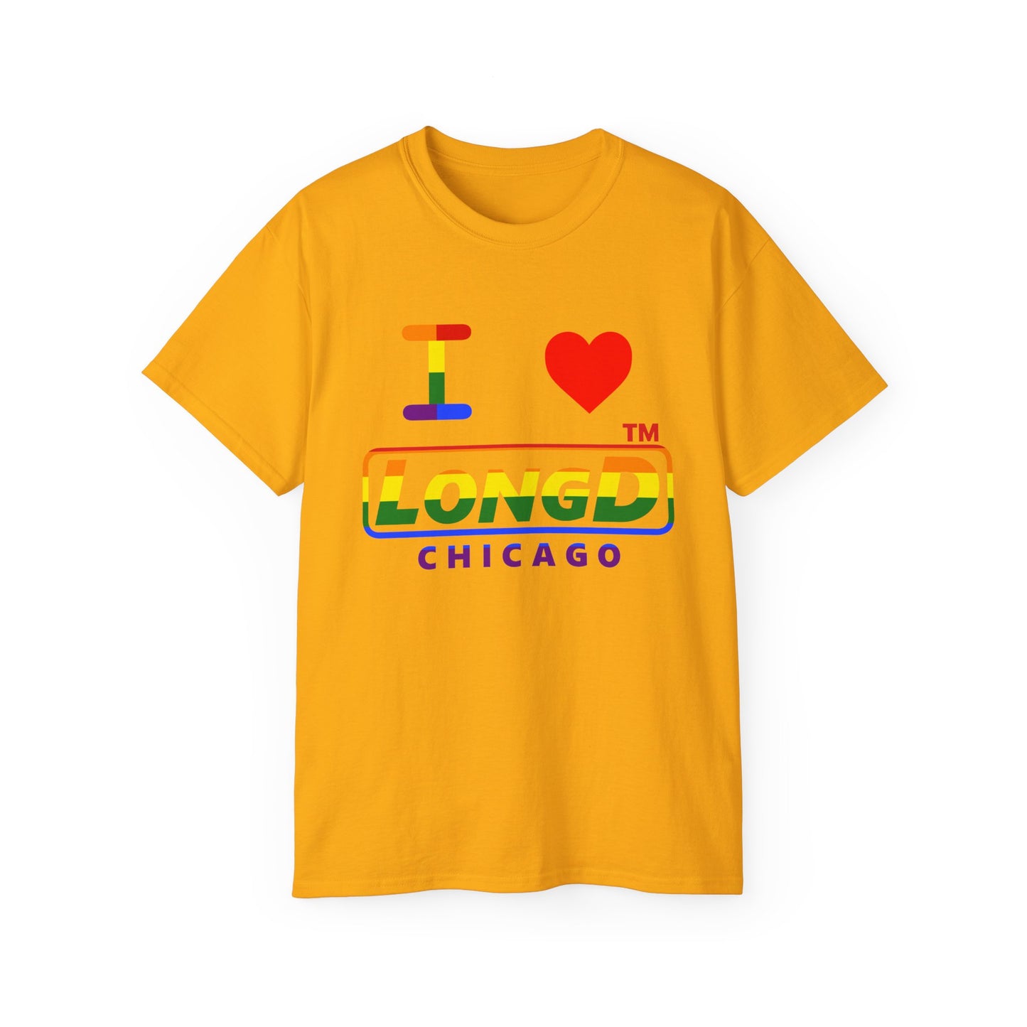 I Luv LongD positive horizontal striped Chicago logo cotton tee (Pride colors)