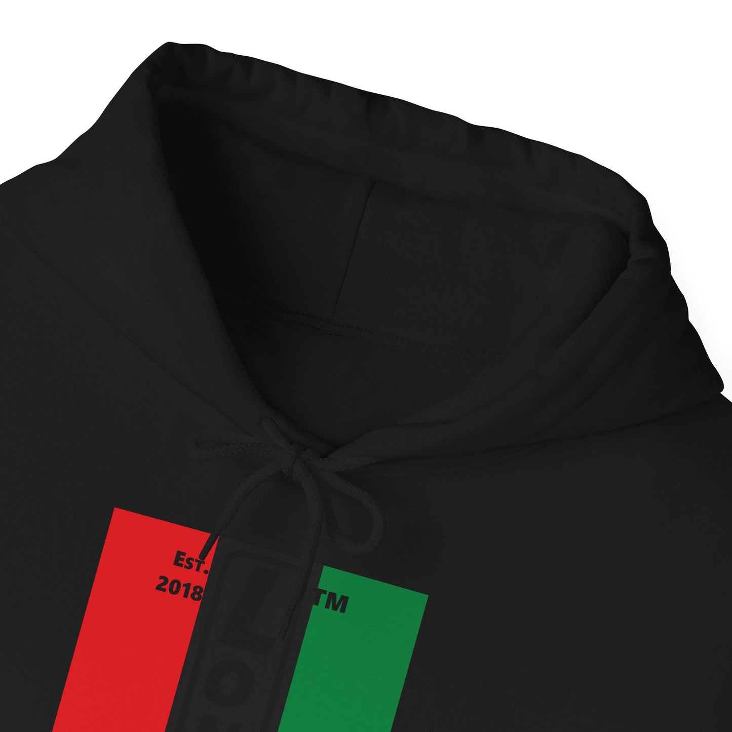 LongD® negative vertical 3-striped upright Hyde Park logo hoodie (Juneteenth colors)