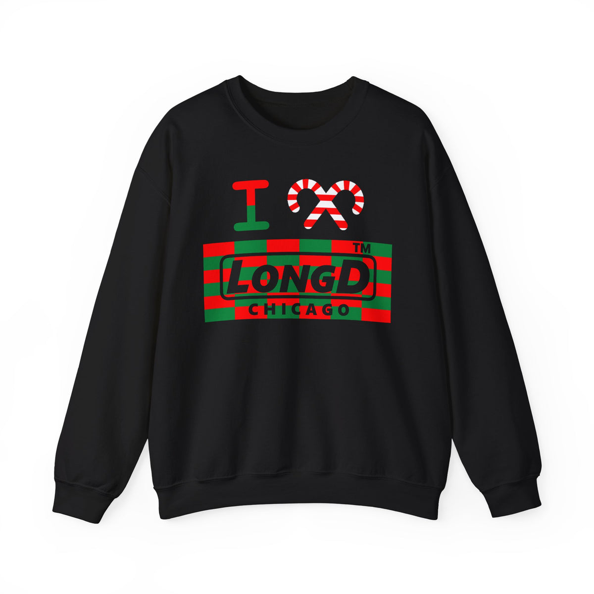 I candy cane LongD Chicago negative tiled logo crewneck sweatshirt