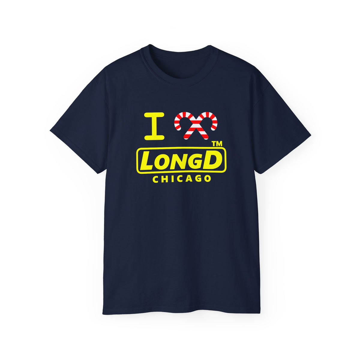 I candy cane LongD Chicago positive alternate basic yellow logo cotton tee