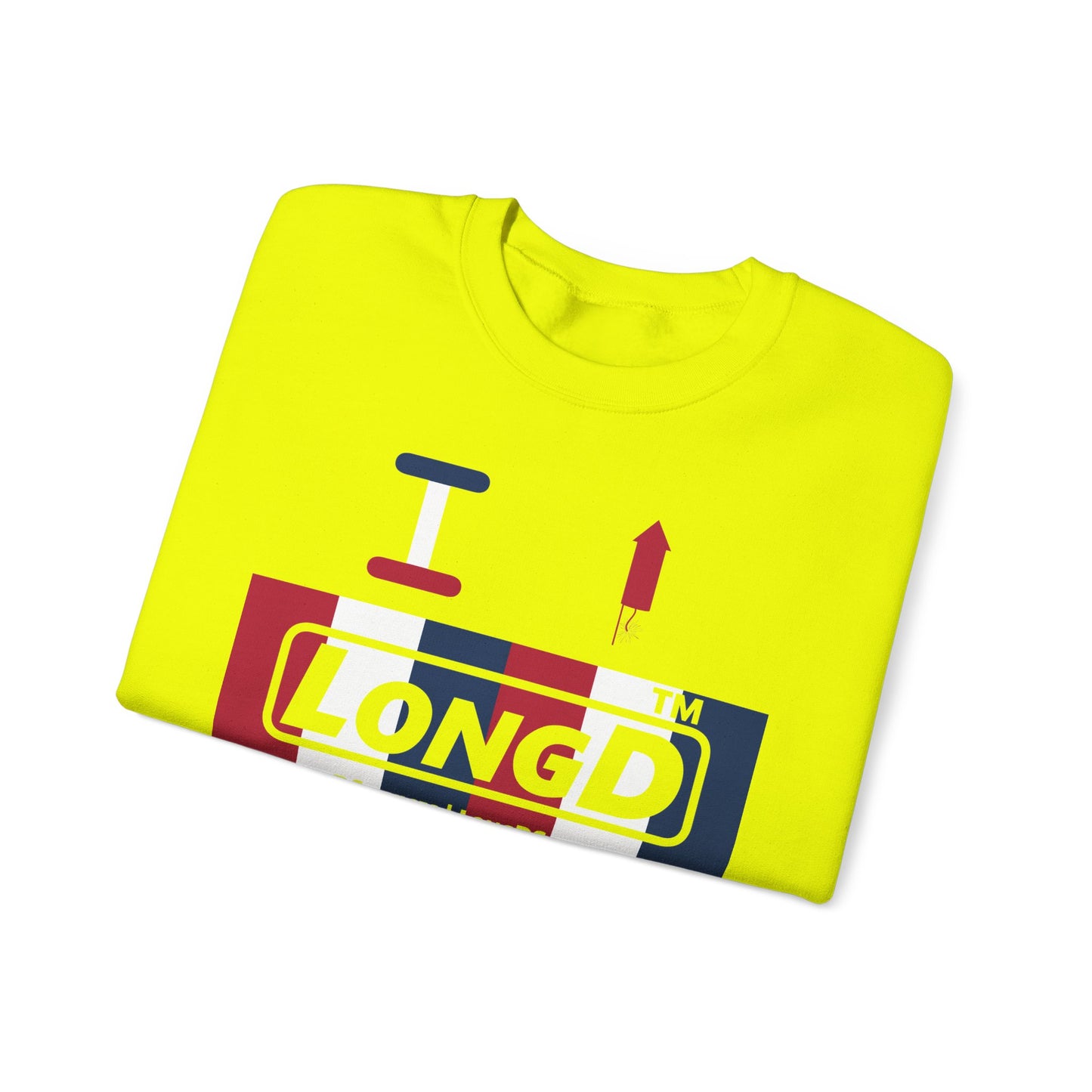 I firecracker LongD positive vertical 6-striped 4-print tag-domain logo crewneck sweatshirt
