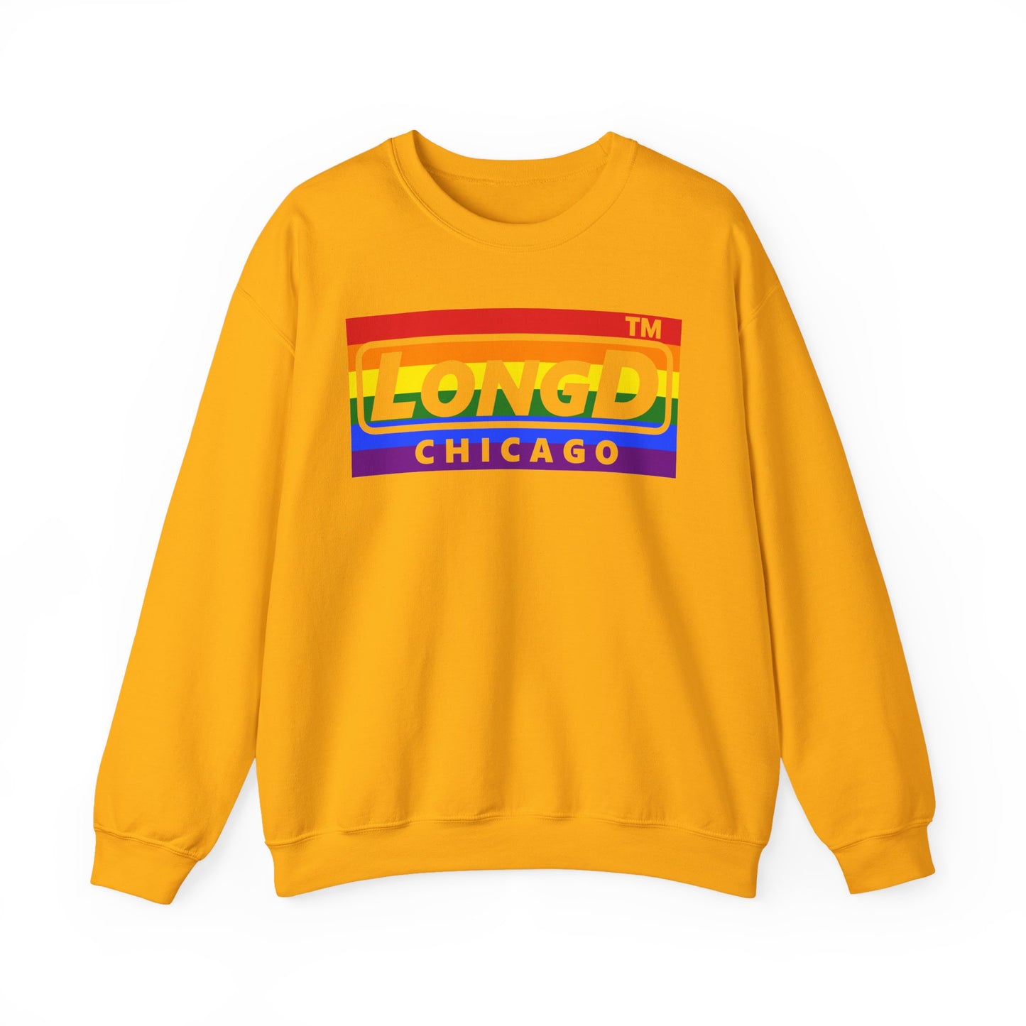 LongD negative horizontal striped Chicago logo crewneck sweatshirt (Pride colors)