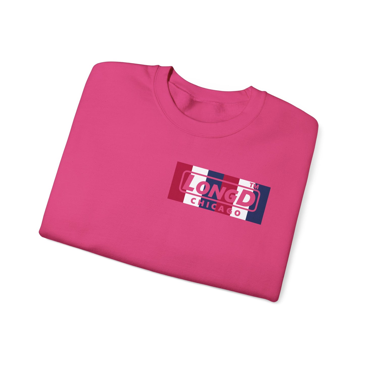 LongD negative vertical 6-striped 4-print single-breasted Chicago logo crewneck sweatshirt (patriotic colors)