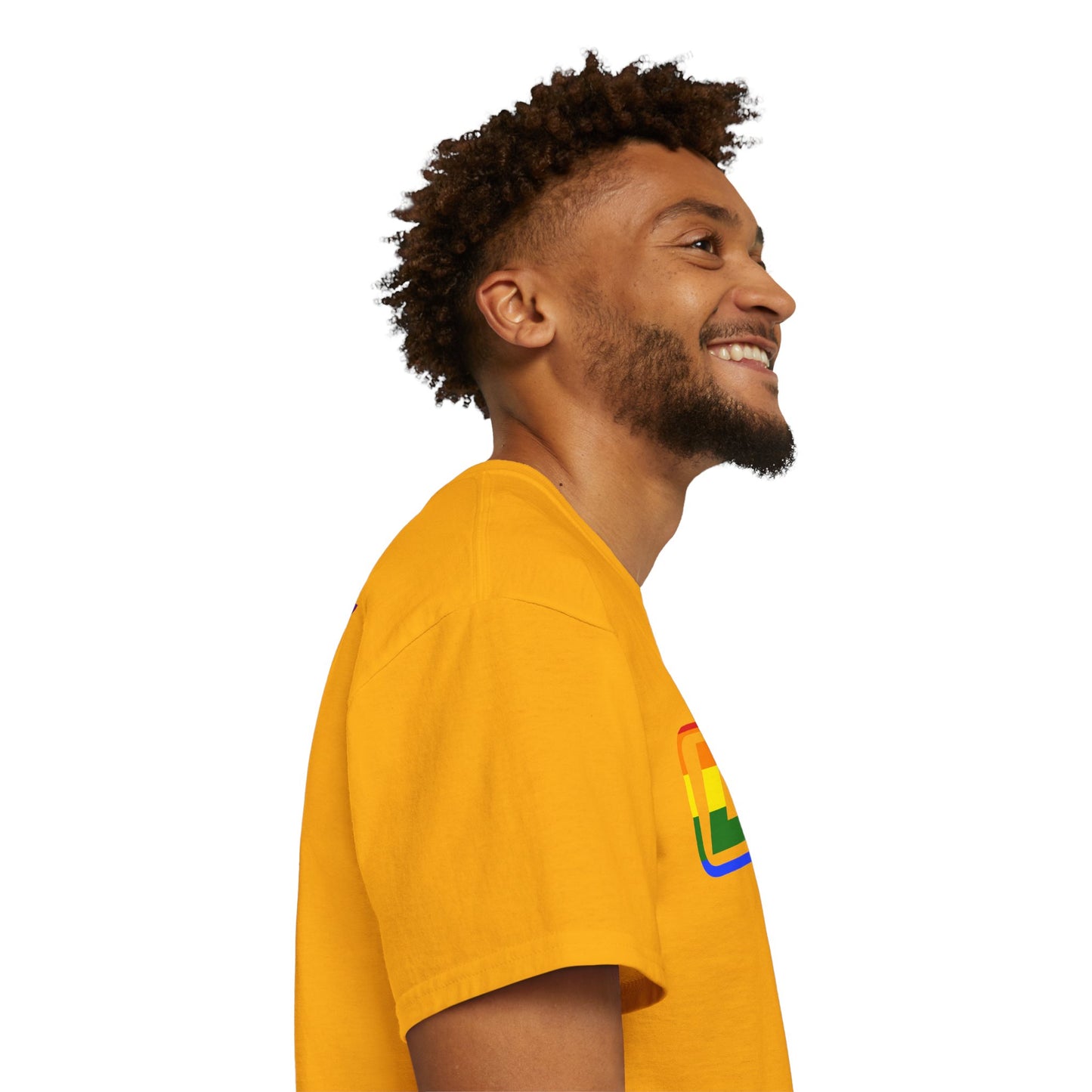 LongD positive vertical striped front-back Chicago logo cotton tee (Pride colors)