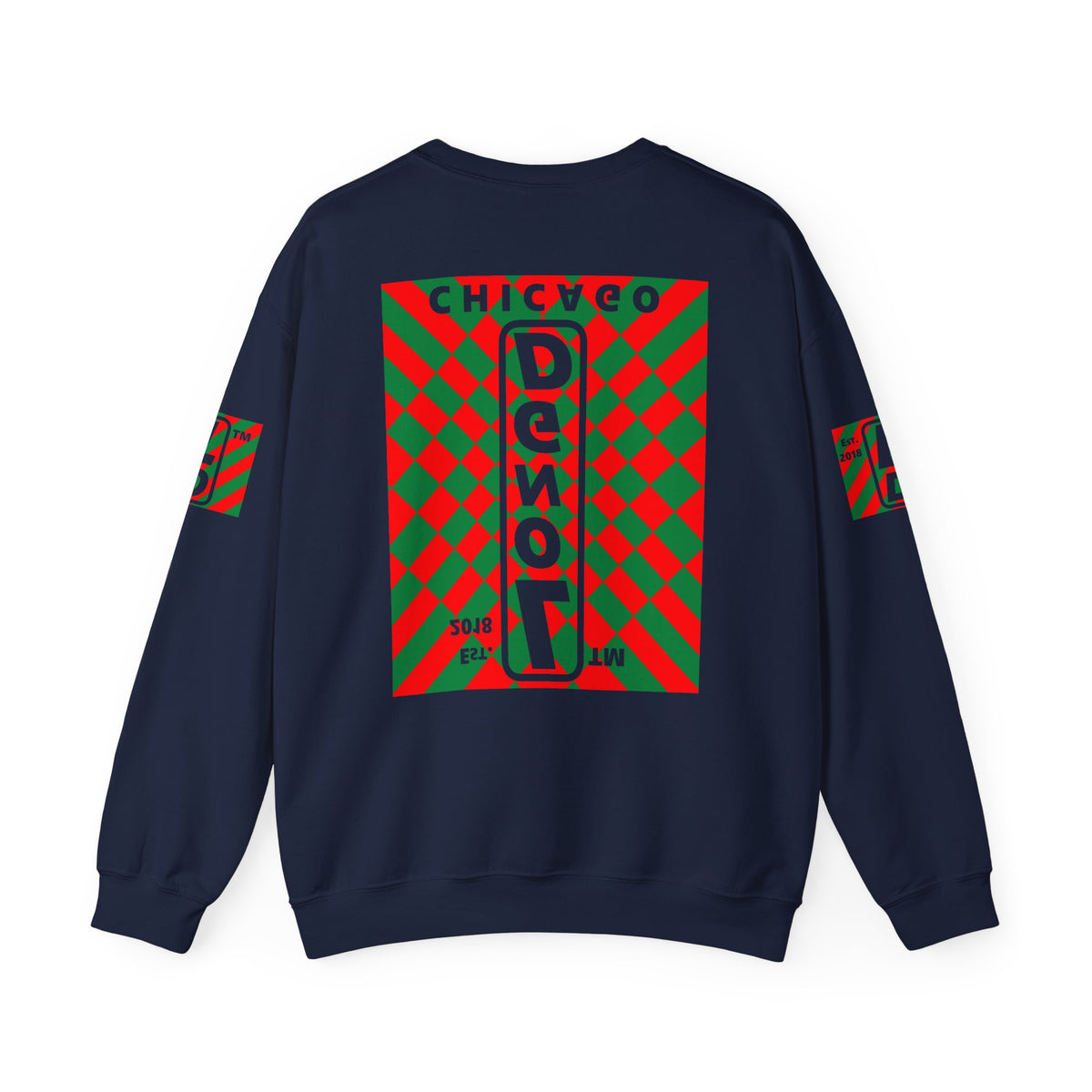 LongD Chicago negative upright stylized argyle 4-print logo (Xmas colors) crewneck sweatshirt