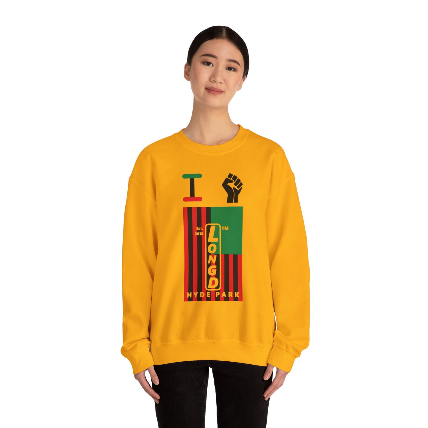 I Fist LongD negative flag Hyde Park upright logo crewneck sweatshirt
