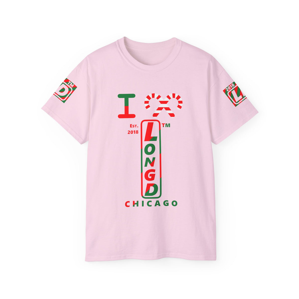 I candy cane LongD Chicago positive upright pixel-weighted 4-striped 4-print logo cotton tee