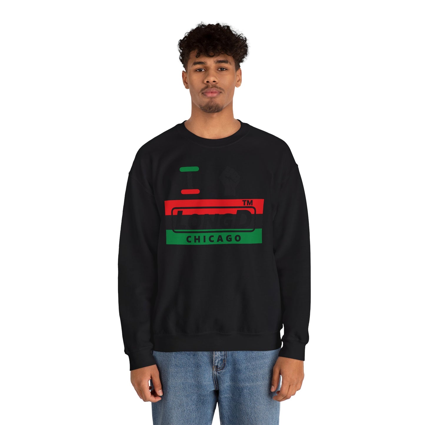 I fist LongD negative horizontal 3-striped Chicago logo crewneck sweatshirt