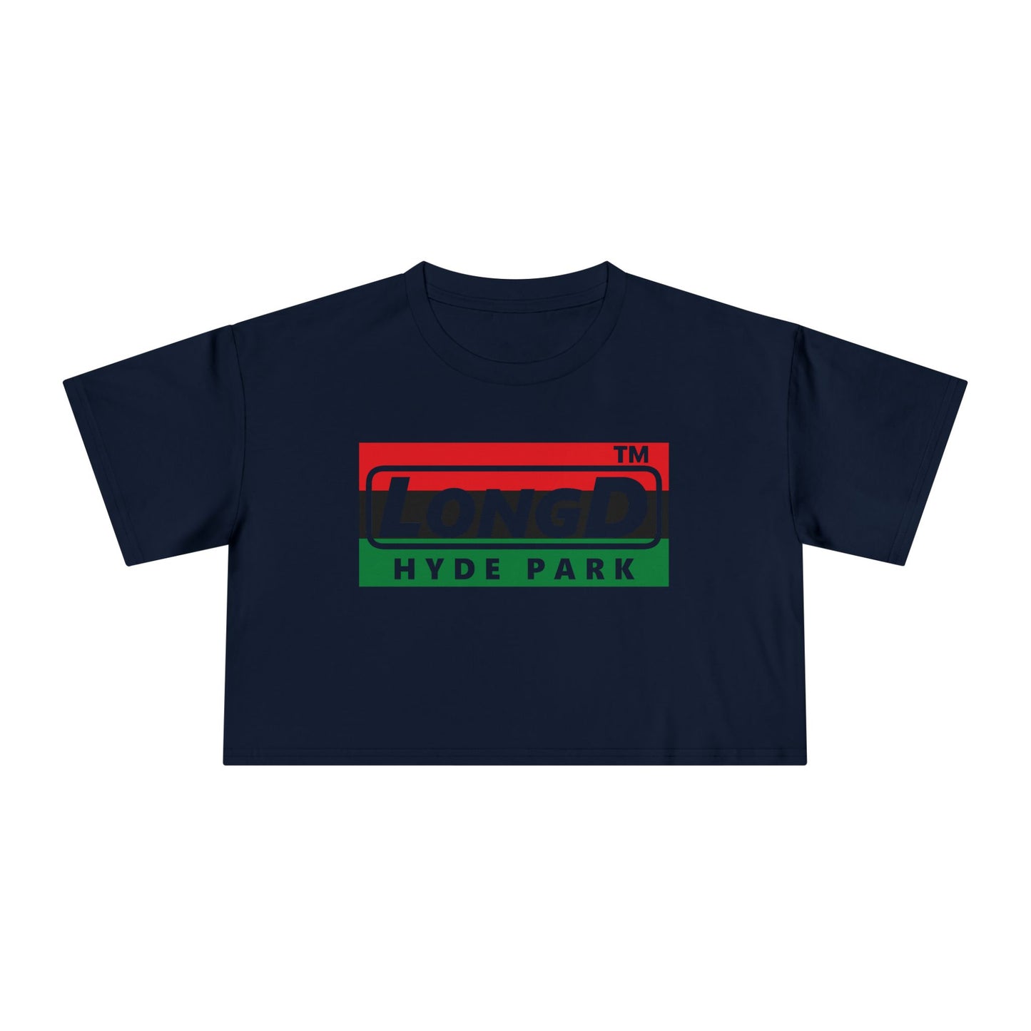 LongD negative horizontal 3-striped Hyde Park logo crop tee (Juneteenth colors)