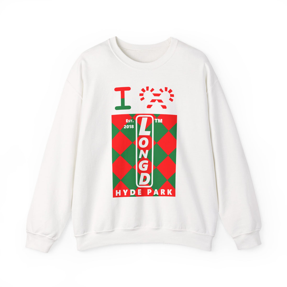 I candy cane LongD Hyde Park negative upright argyle logo crewneck sweatshirt