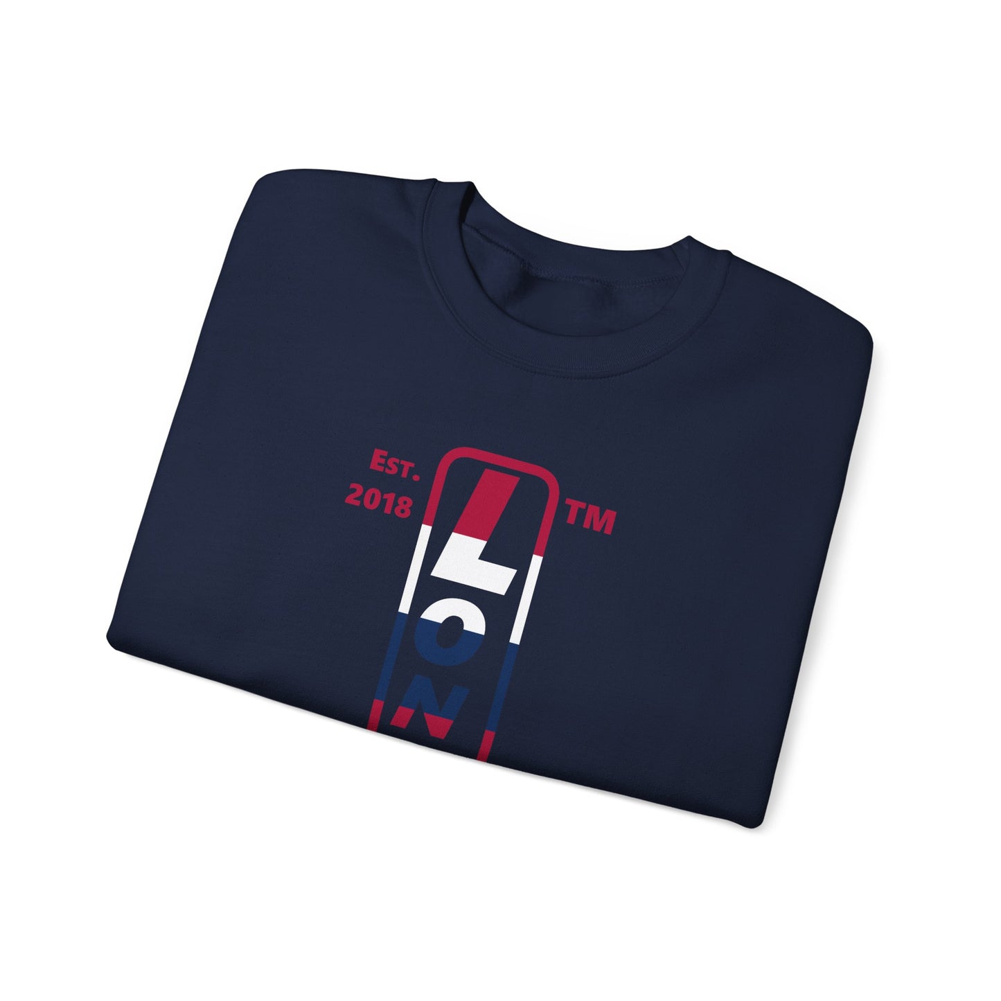 LongD positive horizontal 6-striped Hyde Park upright logo crewneck sweatshirt (patriotic colors)