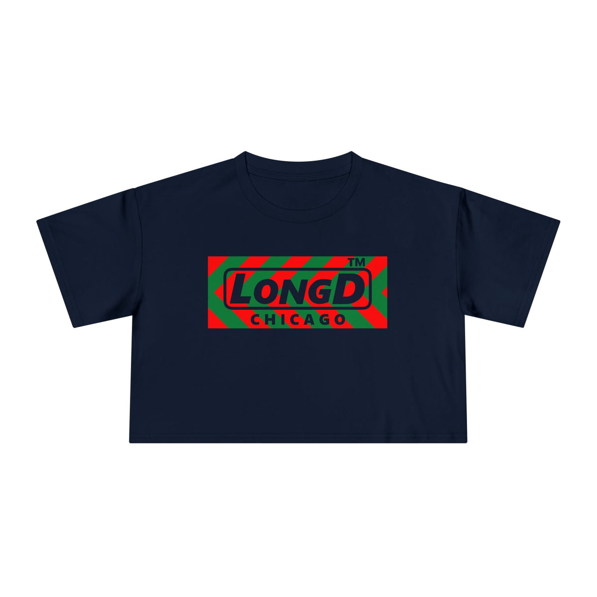 LongD Chicago negative leftward chevron logo (Xmas colors) crop tee
