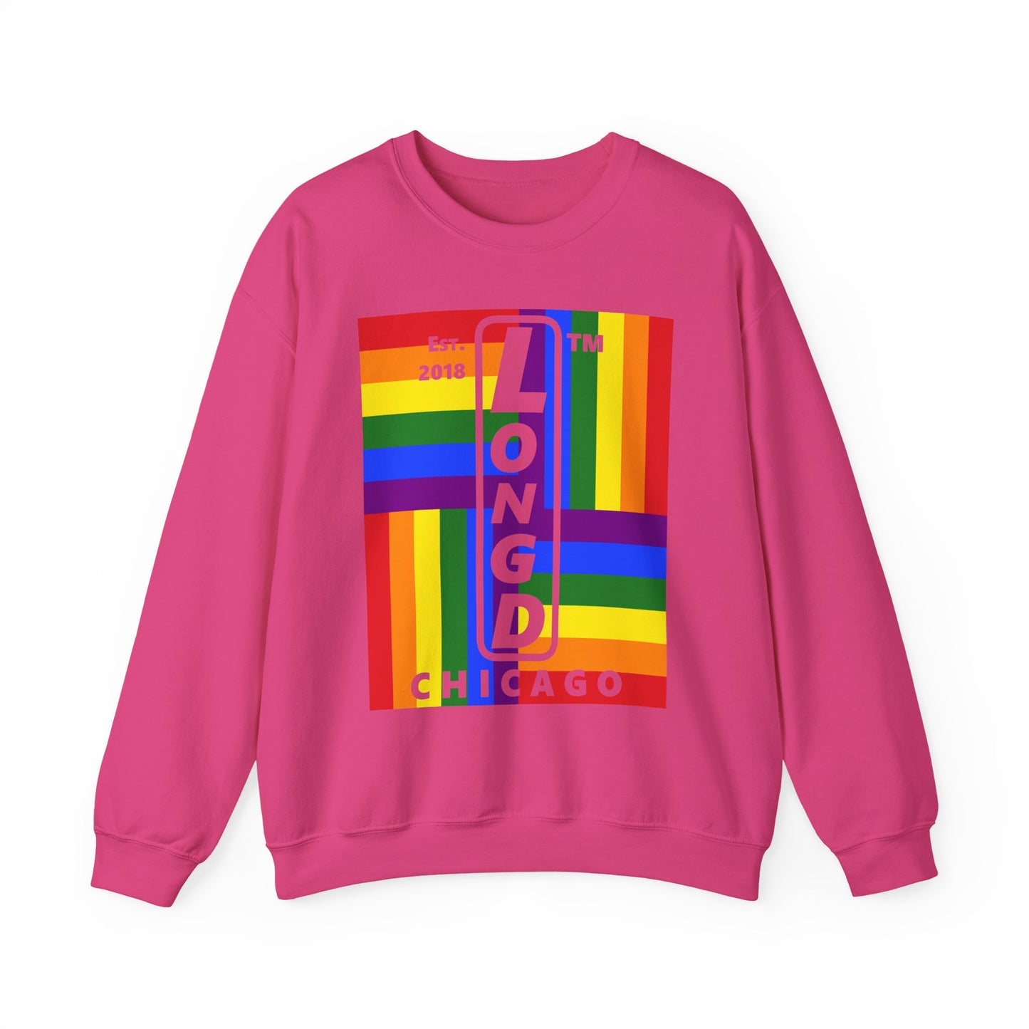 LongD negative windmill Chicago upright logo crewneck sweatshirt (Pride colors)