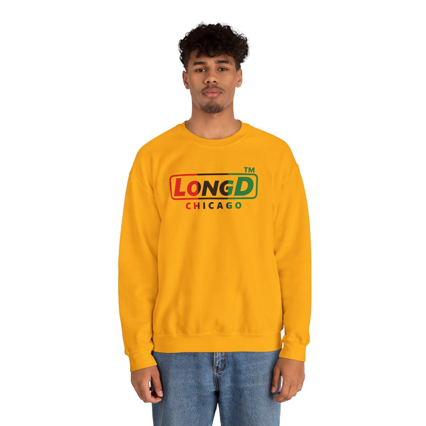 LongD positive vertical 3-striped Chicago logo crewneck sweatshirt (Juneteenth colors)