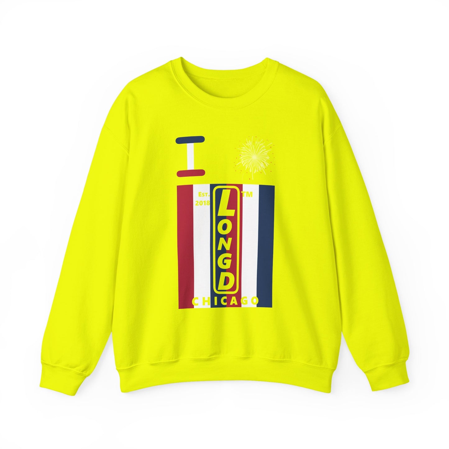 I Burst LongD negative vertical 6-striped Chicago upright logo crewneck sweatshirt