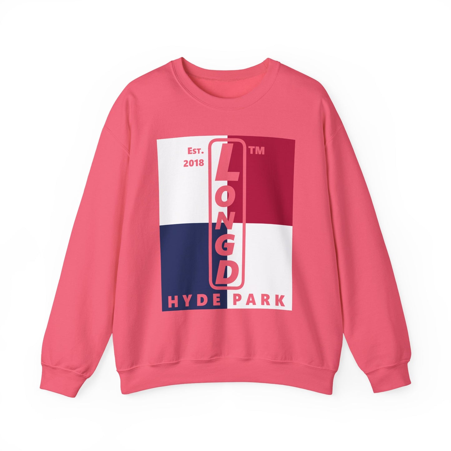 LongD negative quarters Hyde Park upright logo crewneck sweatshirt (patriotic colors)
