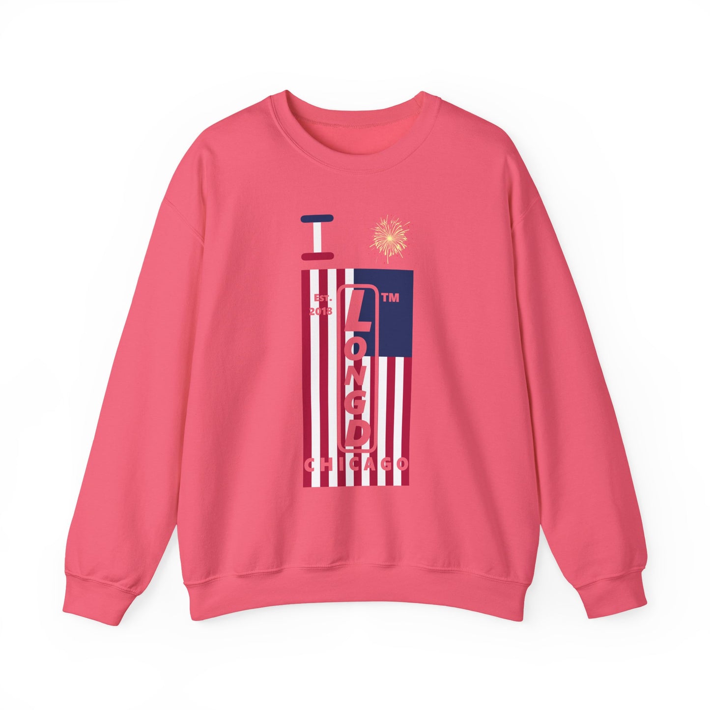 I Burst LongD negative flag Chicago upright logo crewneck sweatshirt