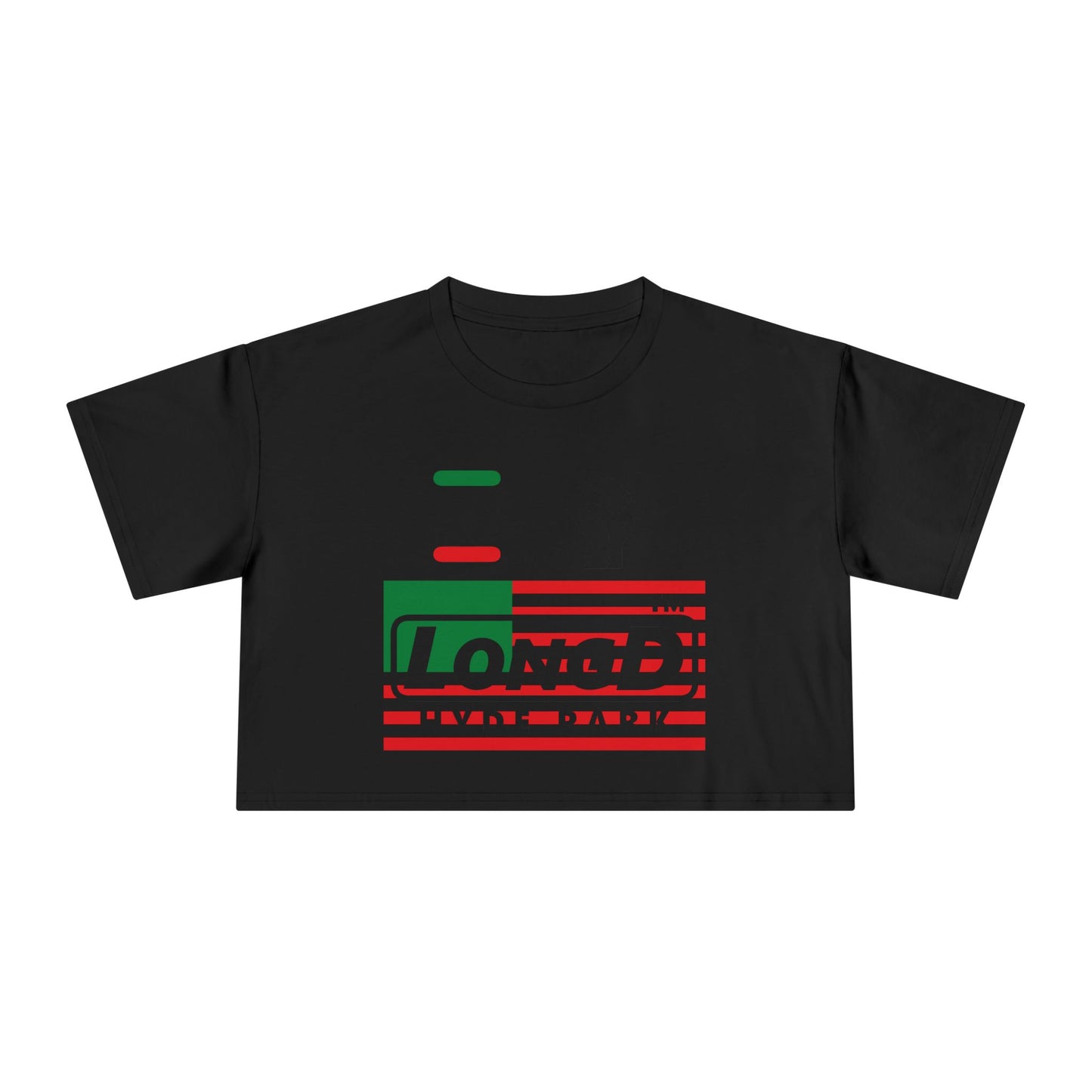 I fist LongD negative flag Hyde Park logo crop tee