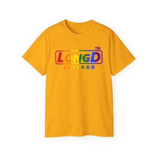 LongD positive vertical striped Chicago logo cotton tee (Pride colors)