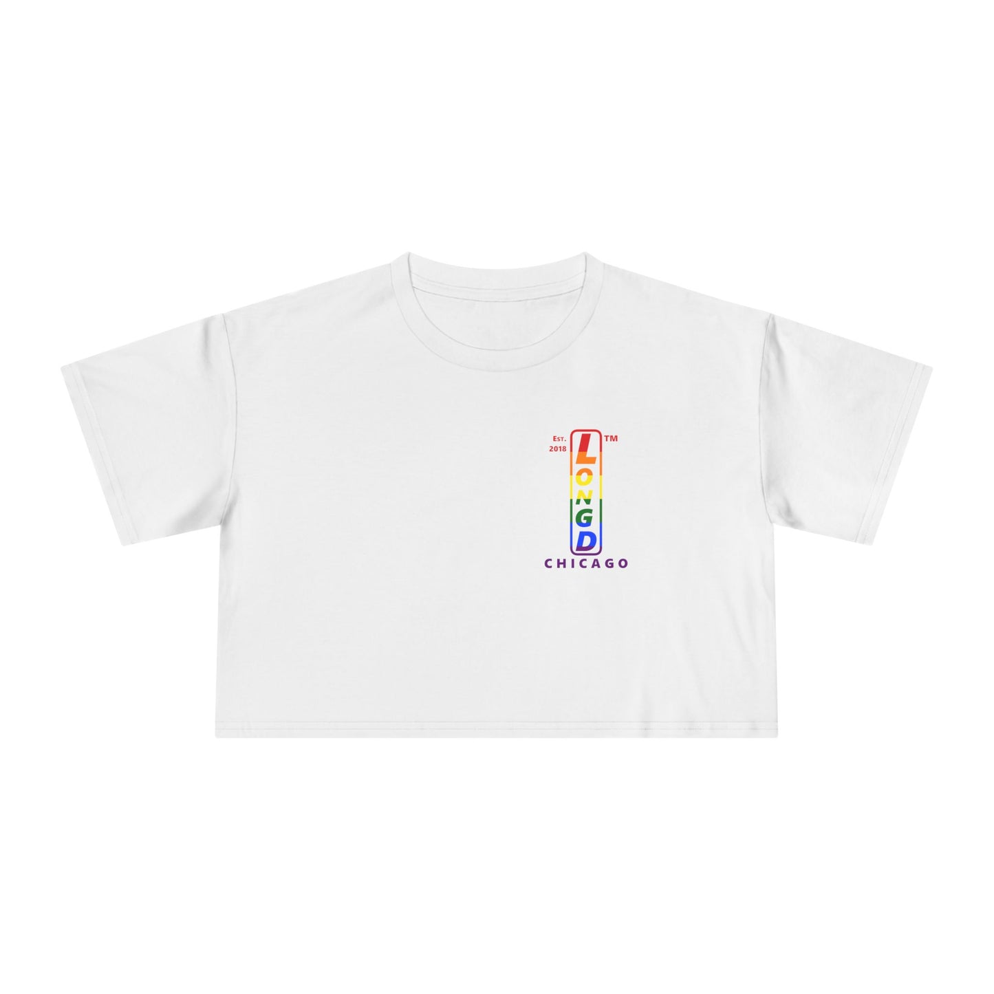 Positive horizontal 6-striped upright single-breasted Chicago logo crop tee (Pride colors)