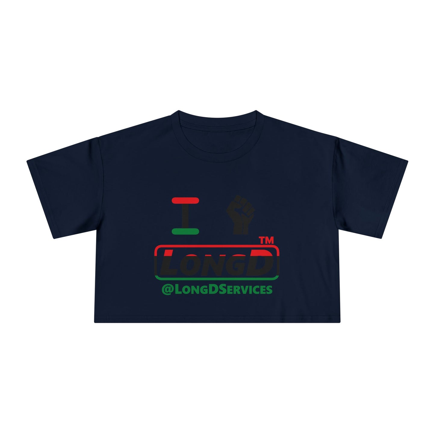 I fist LongD positive horizontal 3-striped tag logo crop tee