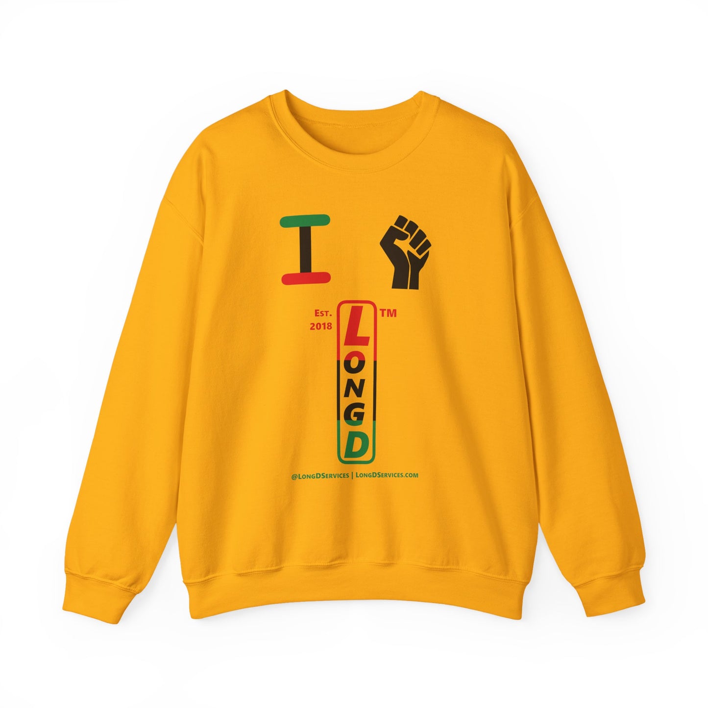 I Fist LongD positive horizontal 3-striped tag-domain upright logo crewneck sweatshirt