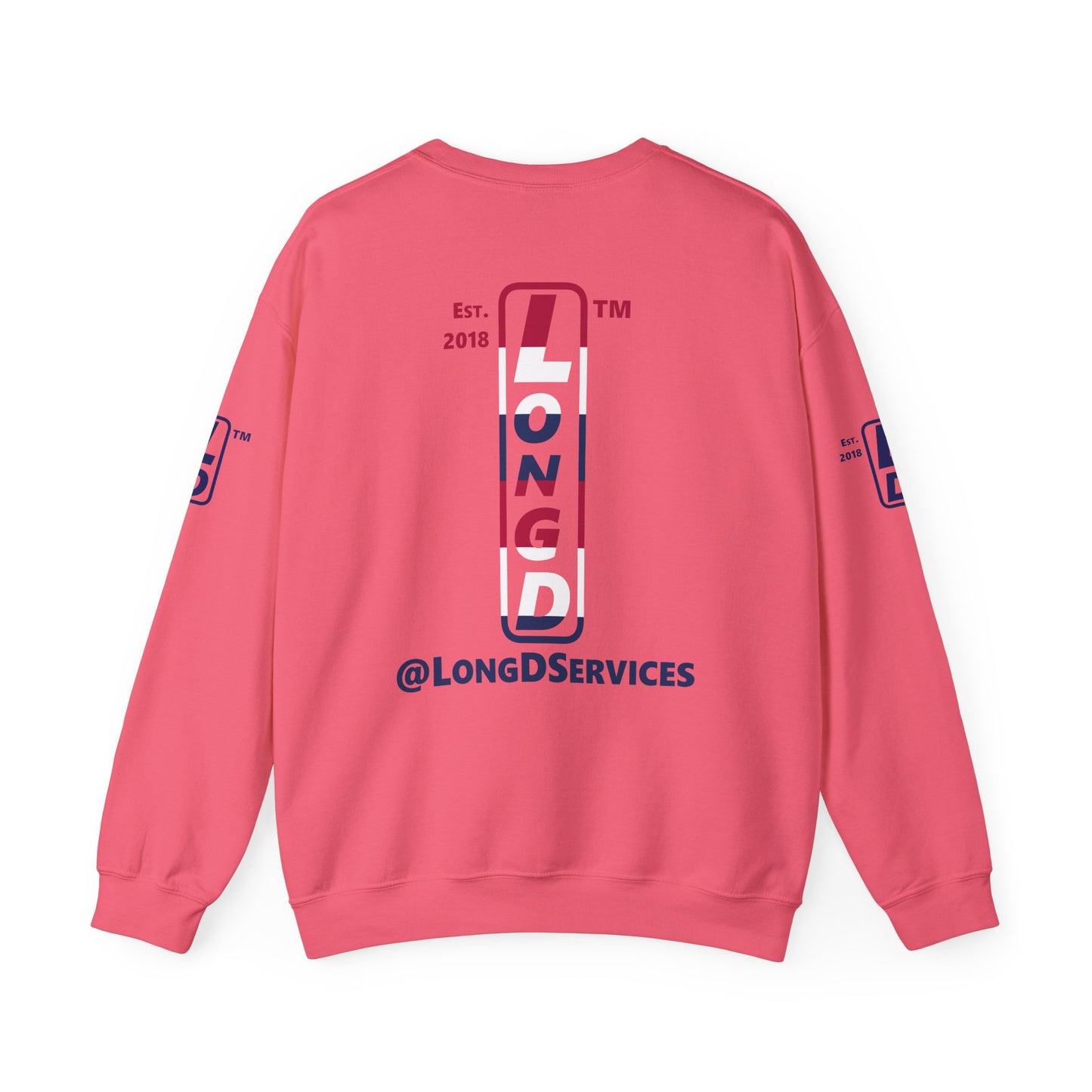 I Burst LongD positive horizontal 6-striped tag upright 4-print logo crewneck sweatshirt