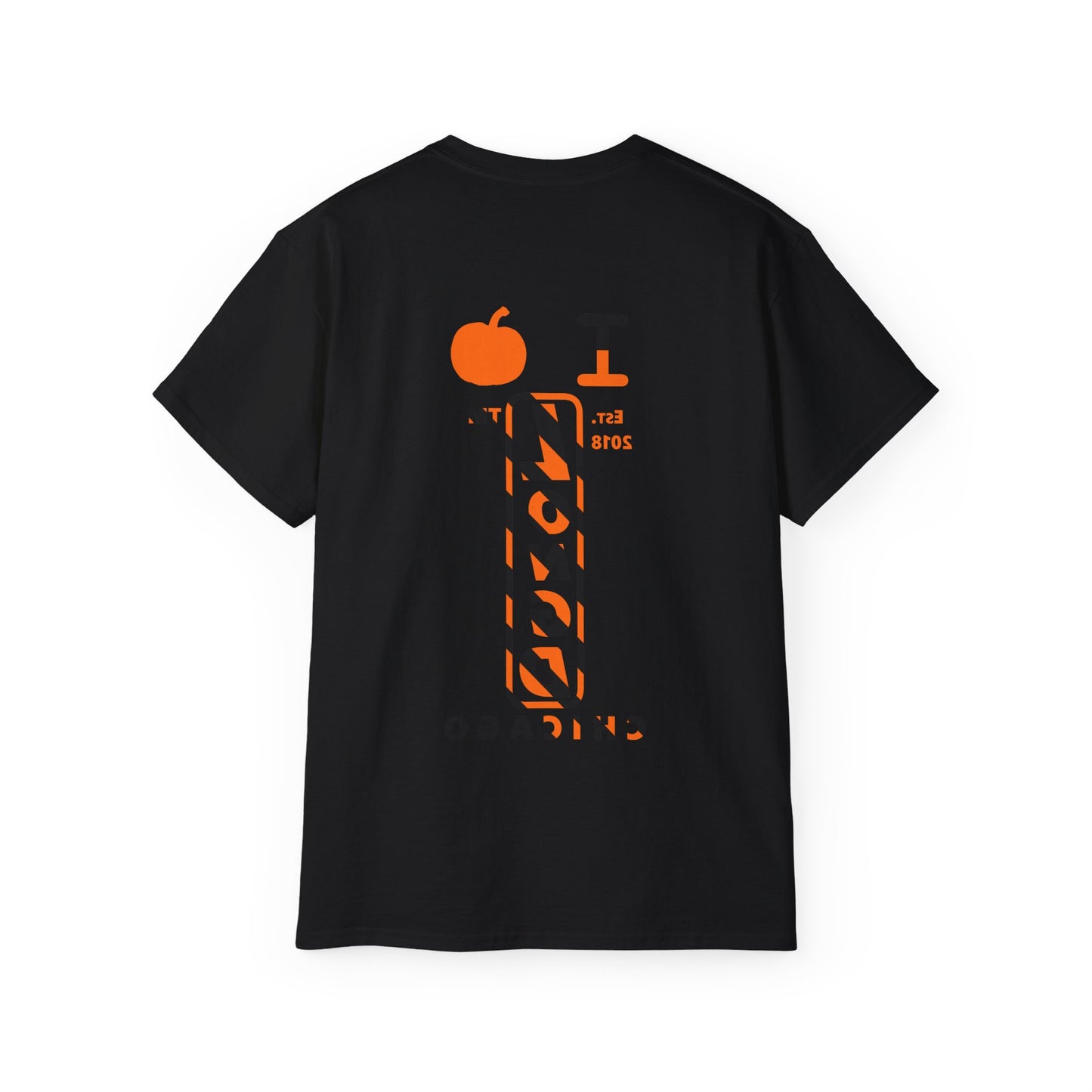 I pumpkin LongD Chicago positive upright pixel-weighted 12-striped front-back logo cotton tee