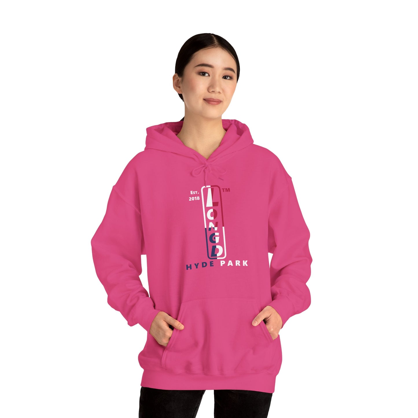 LongD® positive quarters upright Hyde Park logo hoodie (Patriotic colors)