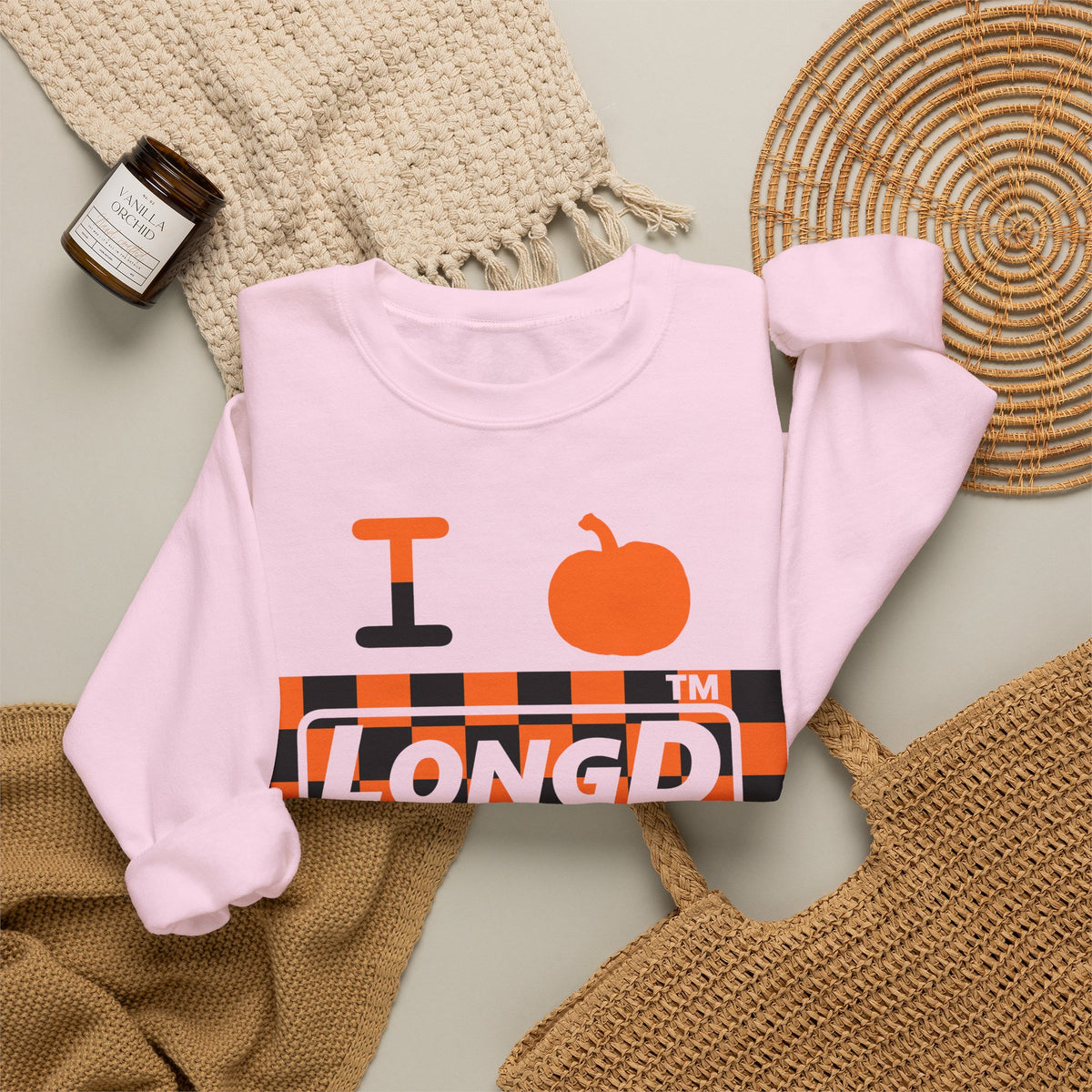I pumpkin LongD Chicago negative checkered logo crewneck sweatshirt