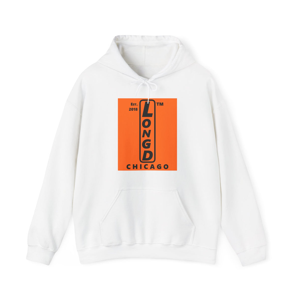 LongD Chicago upright logo Black (000000) on orange (FE7518) (Halloween colors) hoodie