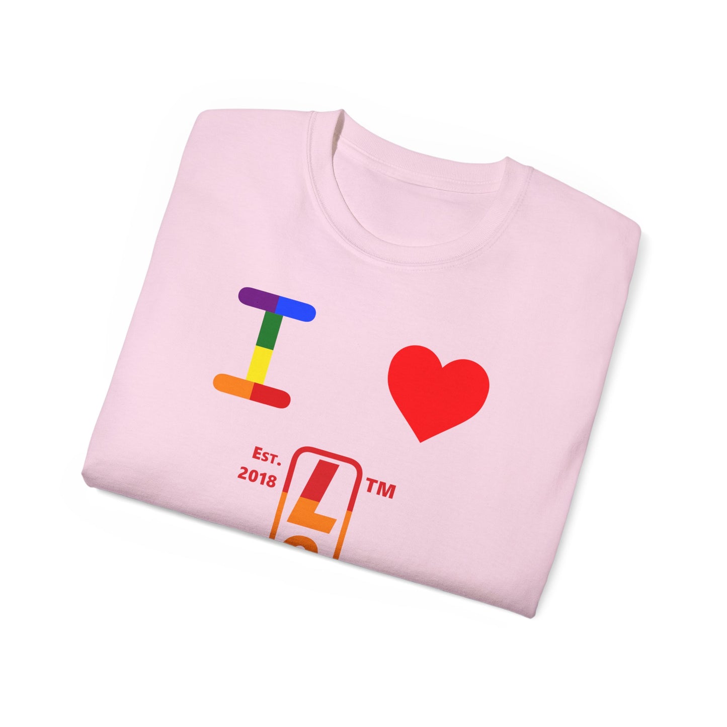 I Luv LongD Cotton Tee positive horizontal striped Chicago upright logo (Pride colors)