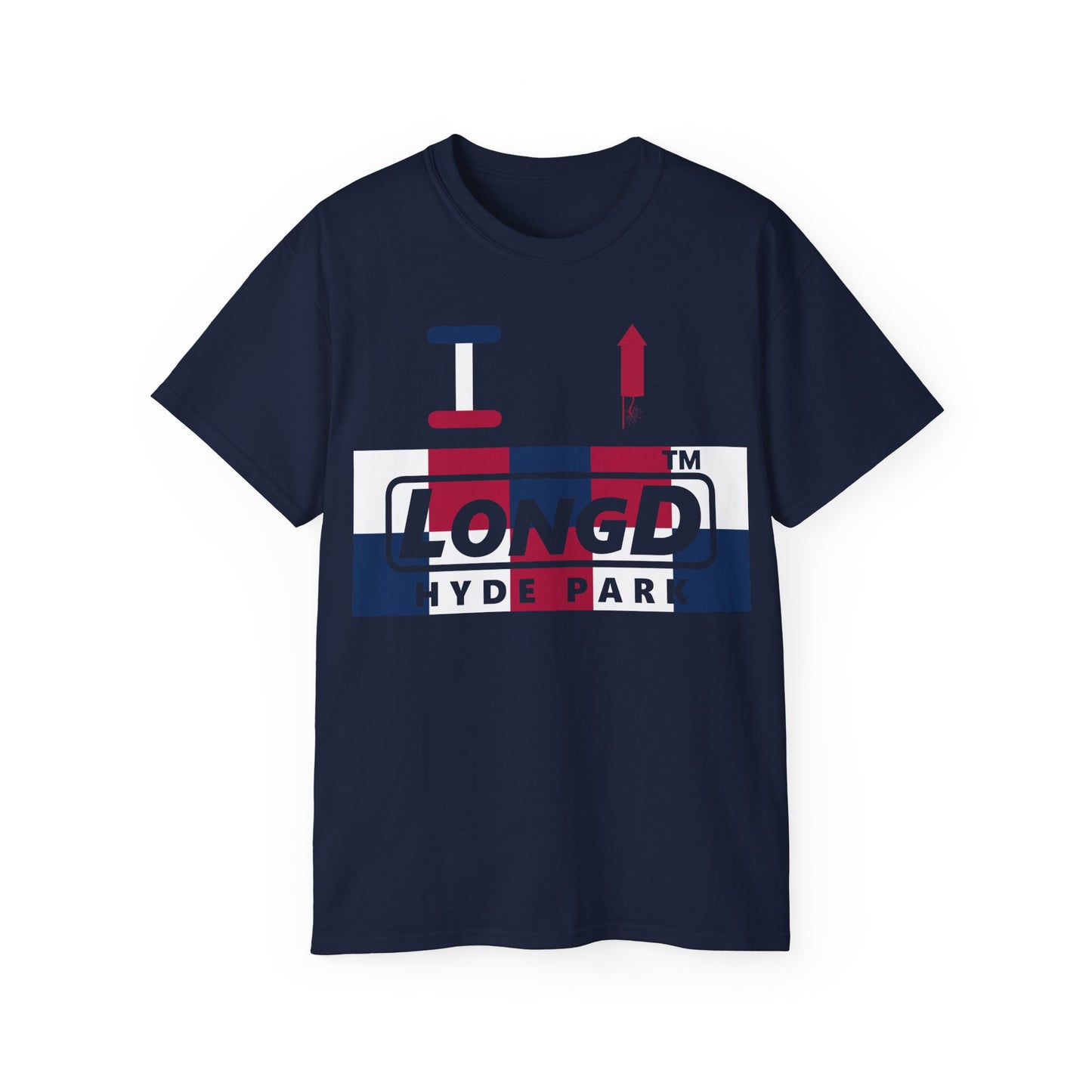 I firecracker LongD negative 2x5 Hyde Park logo cotton tee