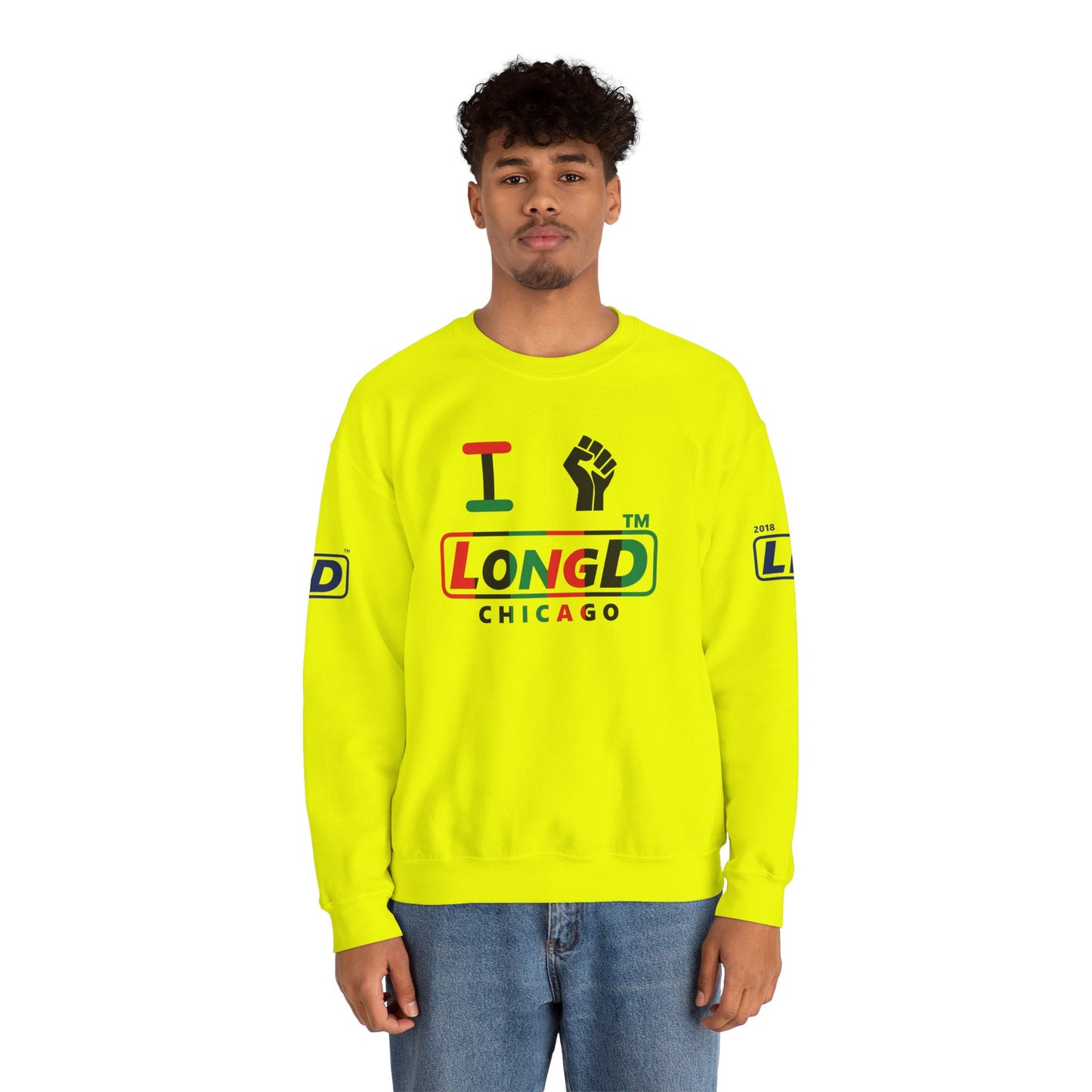 I fist LongD positive vertical 6-striped 4-print Chicago logo crewneck sweatshirt