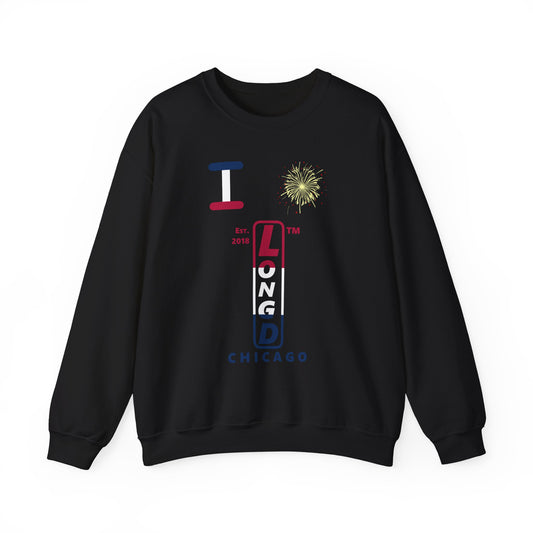 I Burst LongD positive horizontal 3-striped Chicago upright logo crewneck sweatshirt