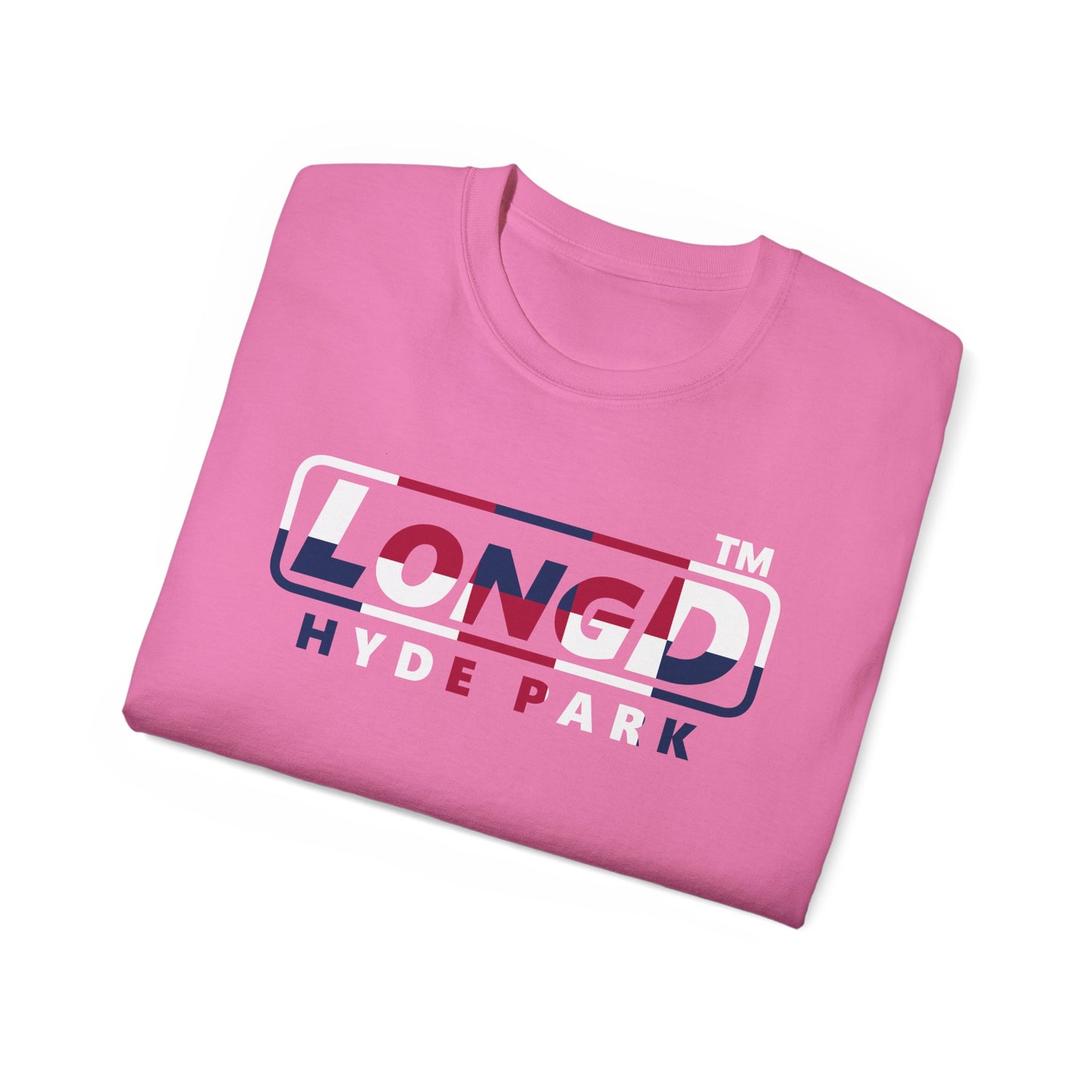 LongD positive 2x5 front-back Hyde Park logo cotton tee (patriotic colors)