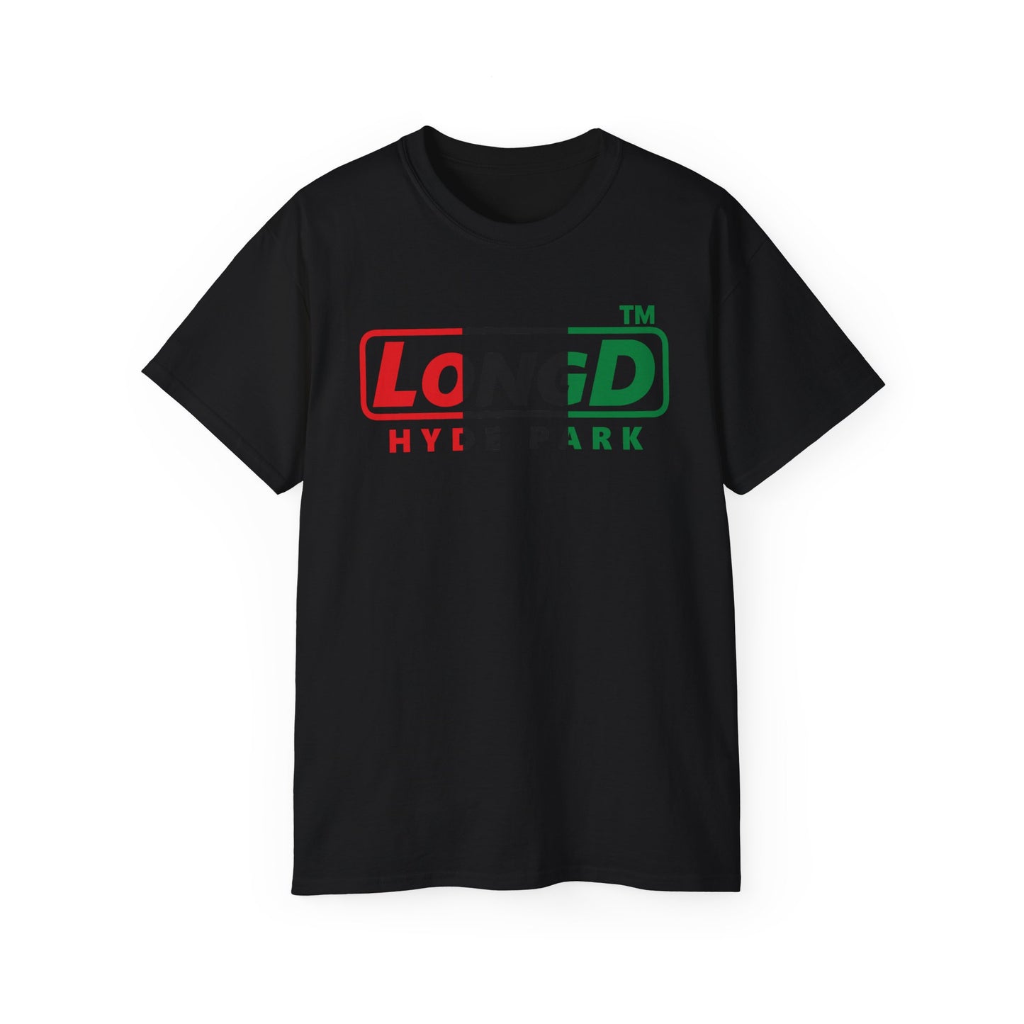 LongD positive vertical 3-striped Hyde Park logo cotton tee (Juneteenth colors)