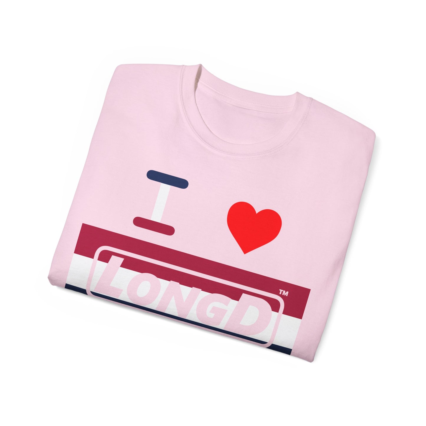 I Luv LongD® Logo Cotton Tee Red, White and Blue striped thirds text