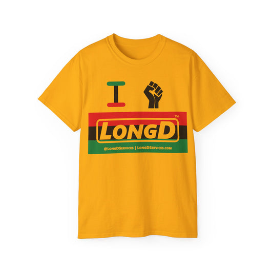 I Fist LongD® Logo Cotton Tee Juneteenth black fist negative striped text