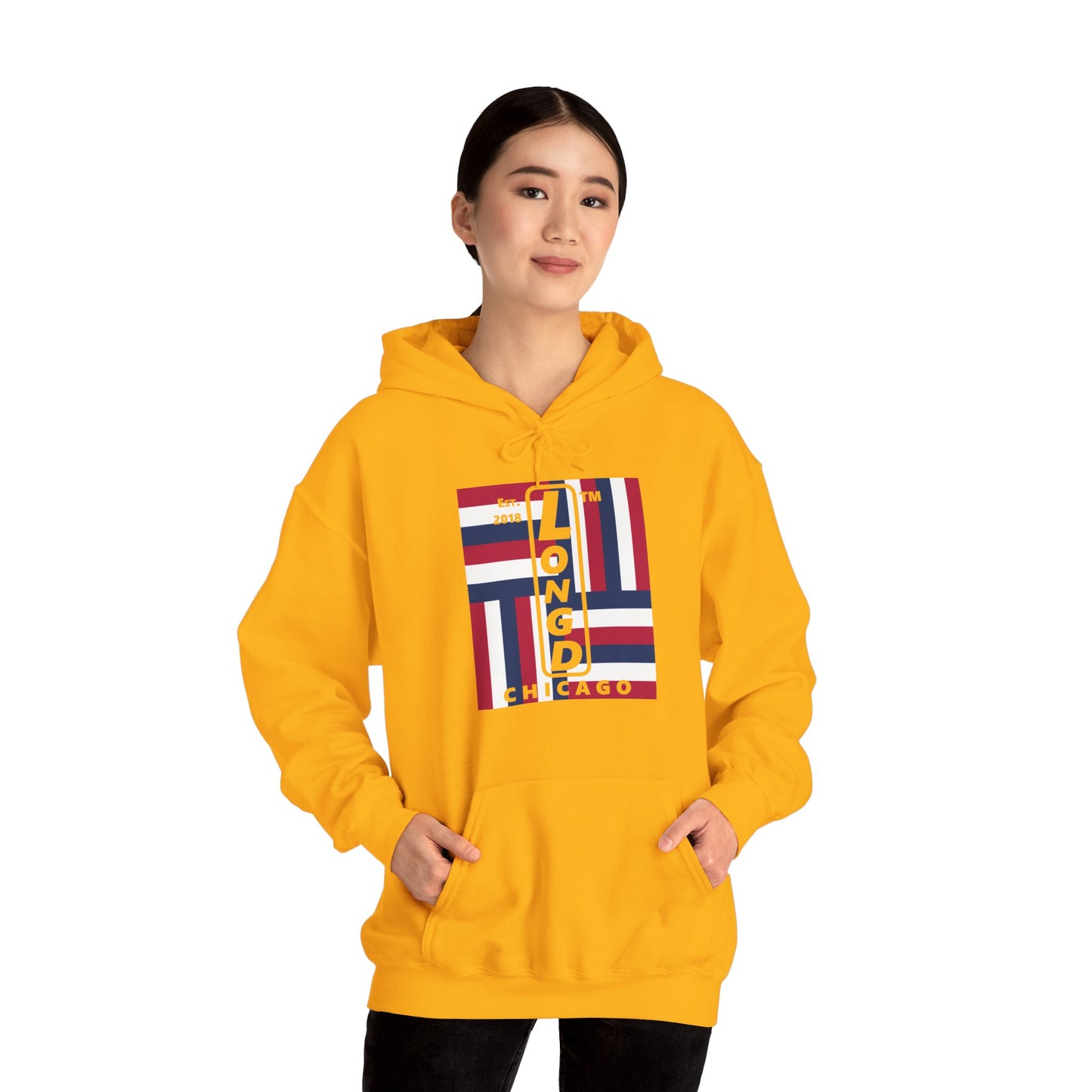 LongD® negative windmill upright Chicago logo hoodie