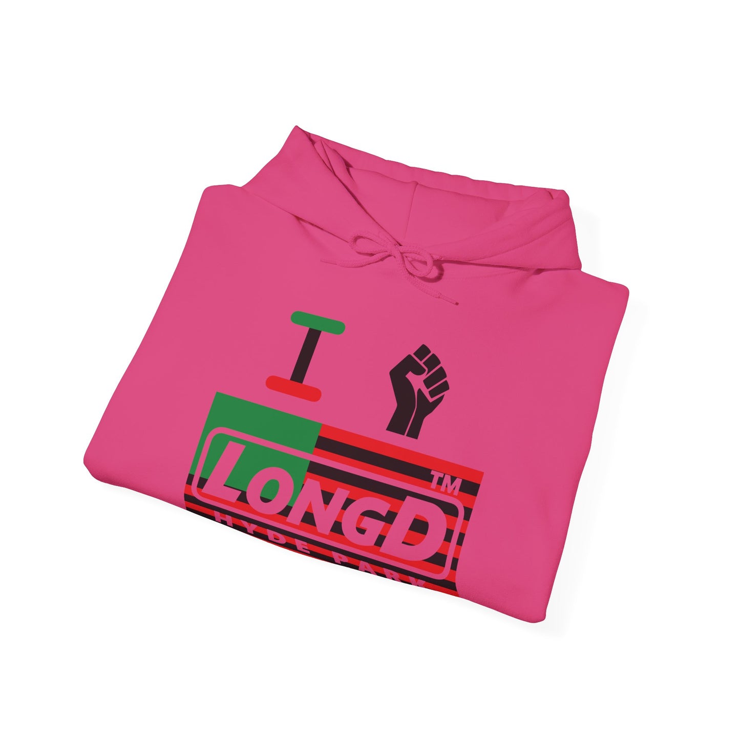 I fist LongD® negative flag Hyde Park logo Hoodie (Juneteenth colors)