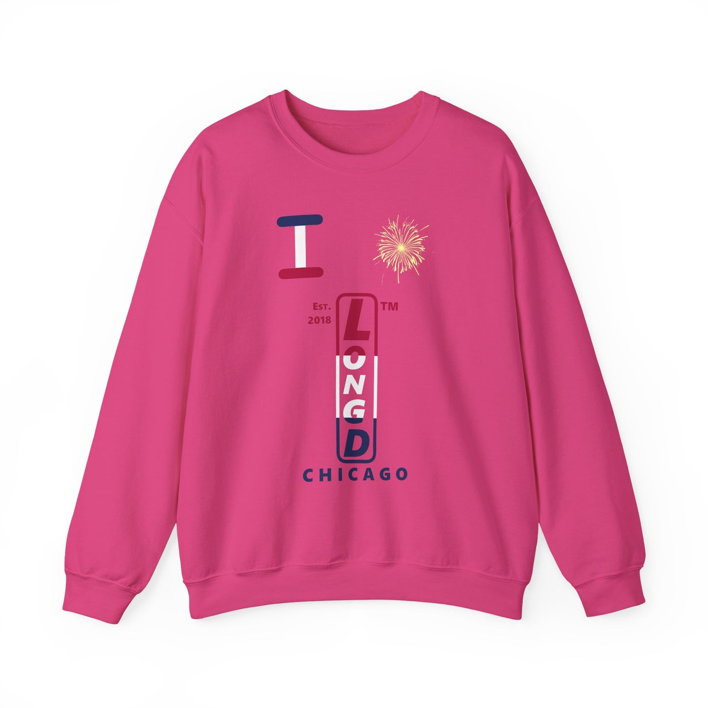 I Burst LongD positive horizontal 3-striped Chicago upright logo crewneck sweatshirt